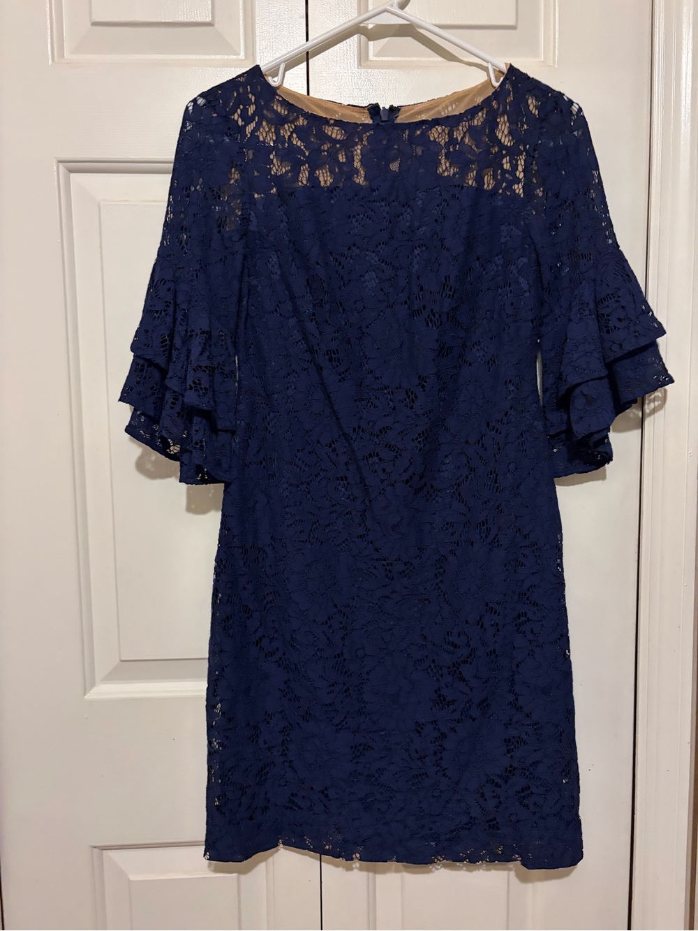 Ralph Lauren Navy Lace Flutter-Sleeve Midi Dress